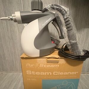 Gray and White Handheld Steam Cleaner
